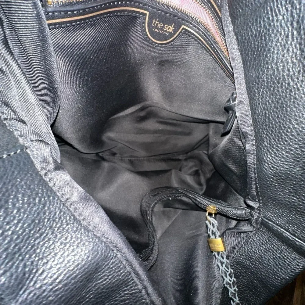THE Sak Collective Sienna Leather Black Medium Shopper Satchel Bag EUC